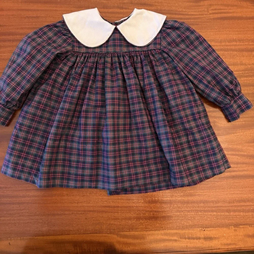 Vintage Ance K Dress Custom Made Girls Size 2  Blue Red Tartan Plaid Collar Y2K